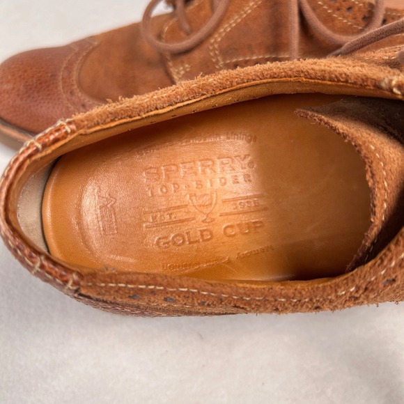 Sperry Gold Cup Bellingham Wingtip Derby Mens 7.5 M Brown Pebbled Leather Suede - Picture 10 of 12